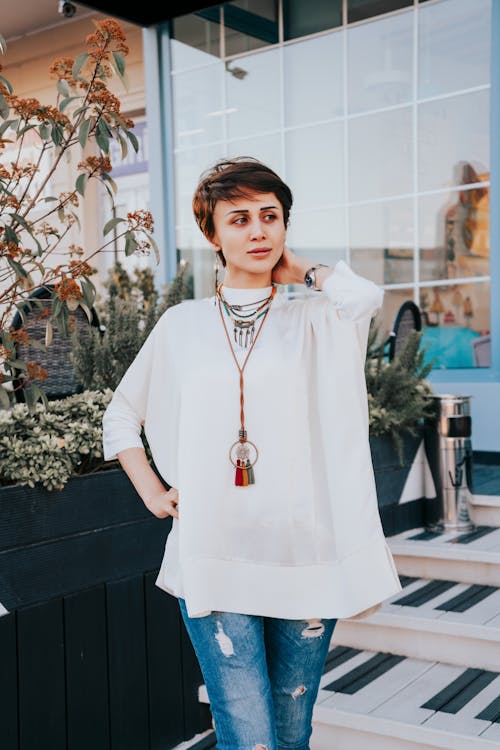 Woman Posing in Stylish Clothing