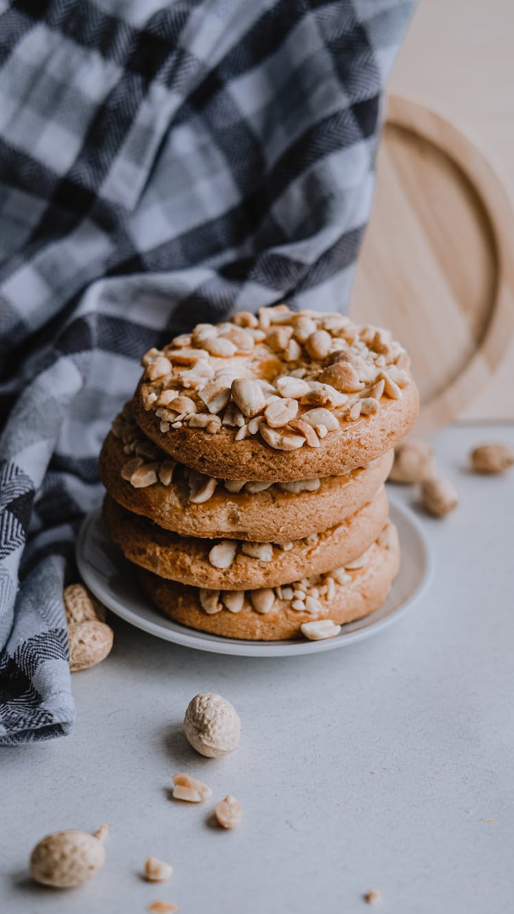 Stack Of Shortbread Biscuits With Peanuts