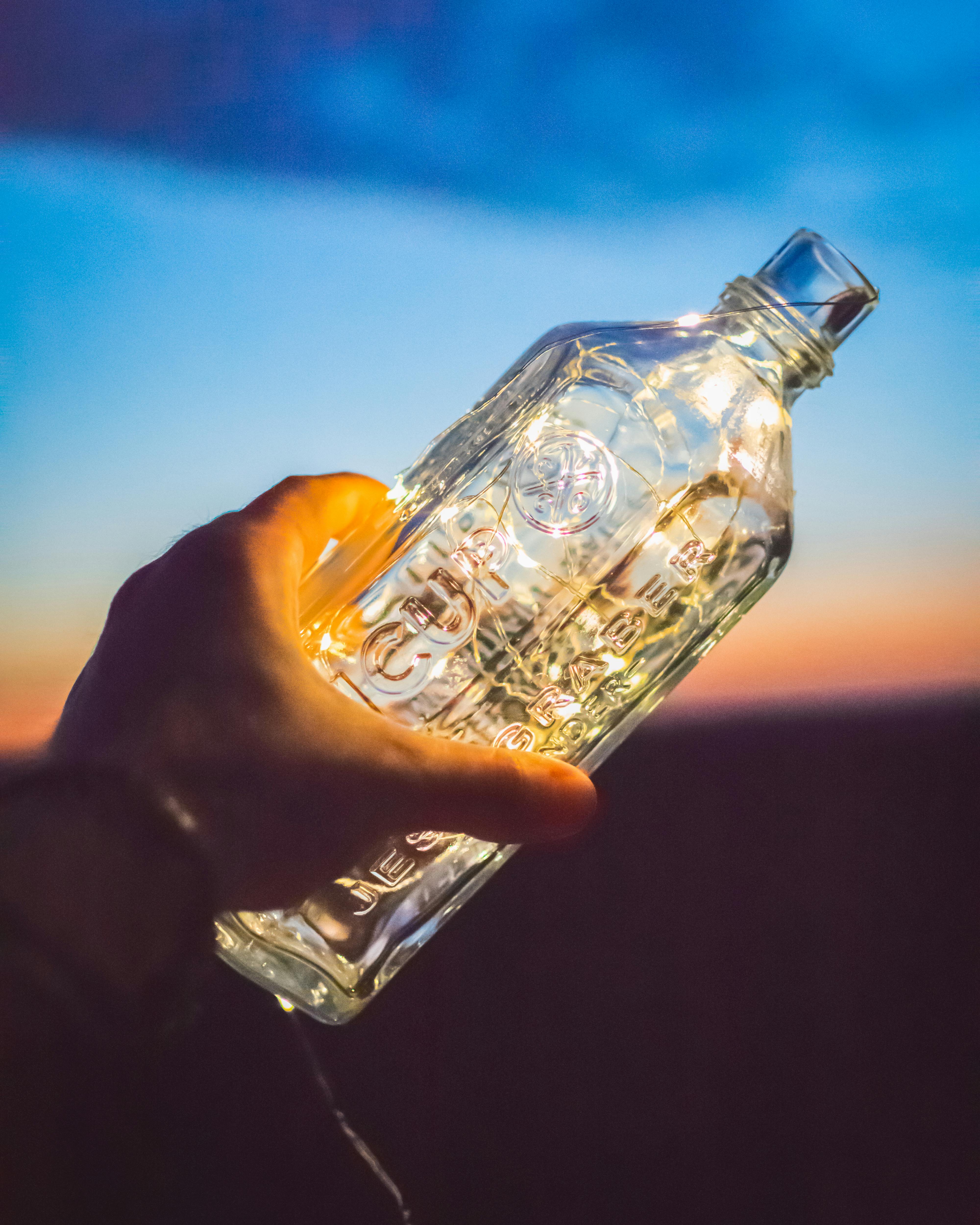 clear glass bottle