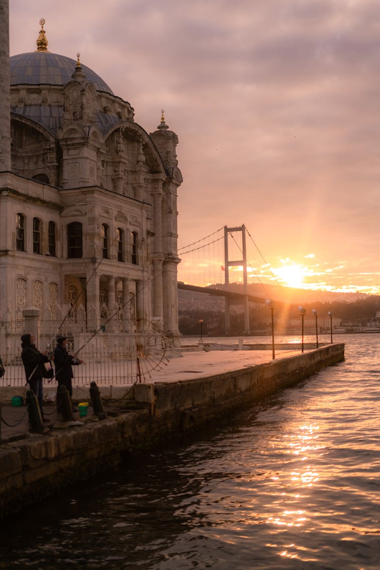 Mosque On Istanbul Shore At Sunset