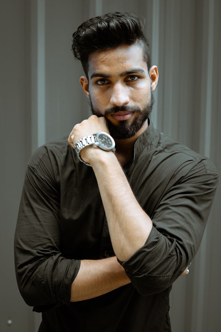 Portrait Of Handsome Young Bearded Man 