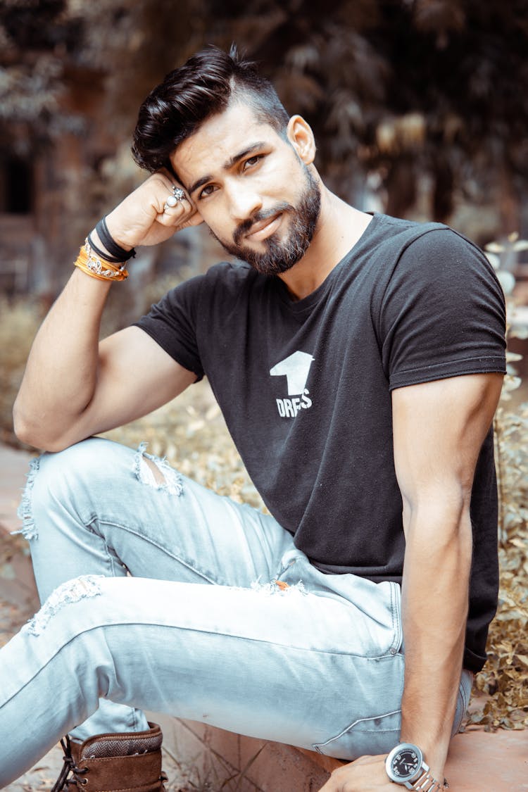 Handsome Bearded Man Posing In Park