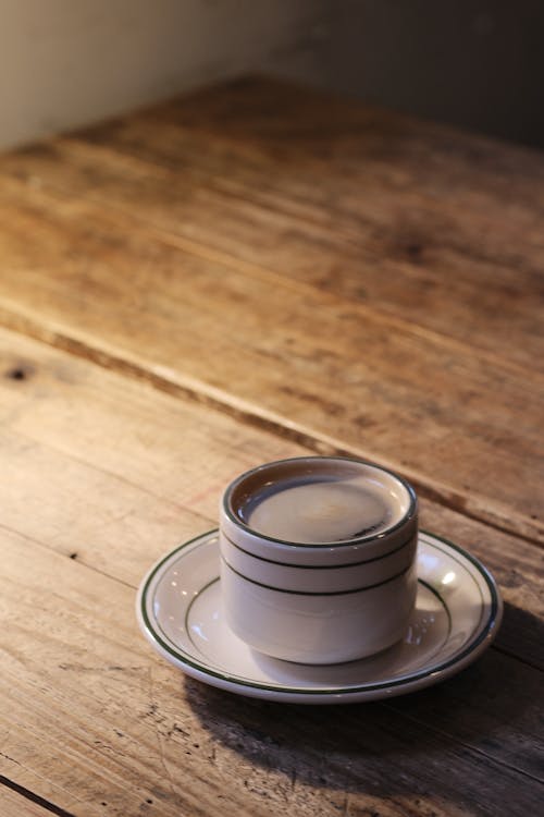 Free Hot Coffee on White Ceramic Cup and Saucer Stock Photo