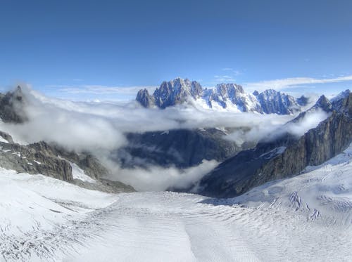 Snow Covered Mountains Under the Blue Sky