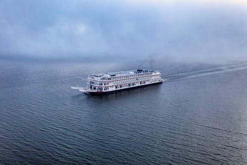 Free Aerial Footage of Ferry cruising in an Ocean  Stock Photo
