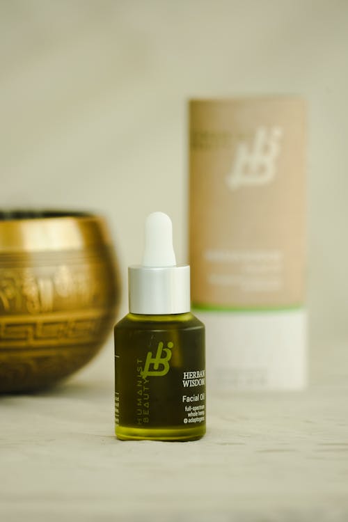 Close-up of Beauty Product Bottle with Facial Oil