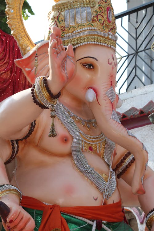 Free Ganesh Elephant Statue with Headpiece Stock Photo
