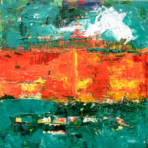 Green, Orange, and Yellow Abstract Painting