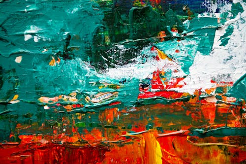 Groen En Rood Abstract Schilderij