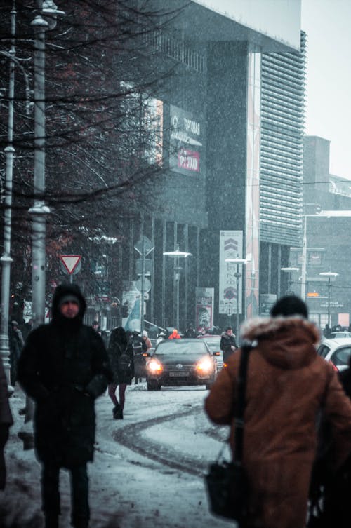 People and Car on City Street