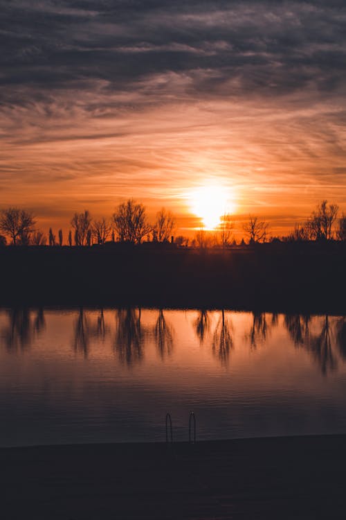 Sunset above Lake in Countryside