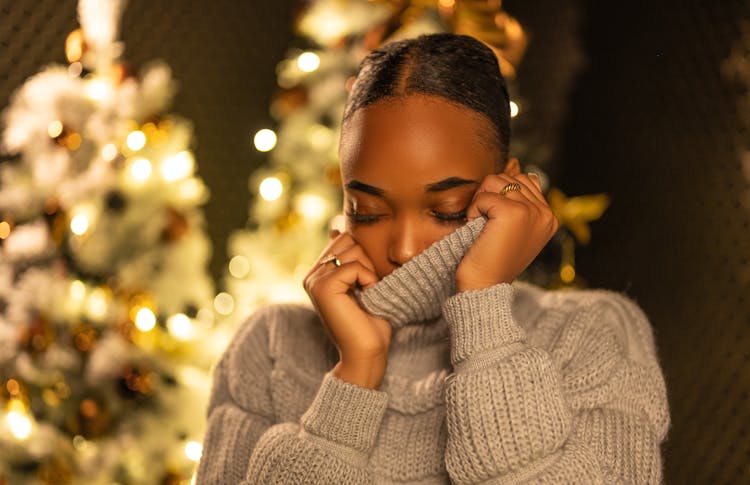 Woman Working Up With Sweater