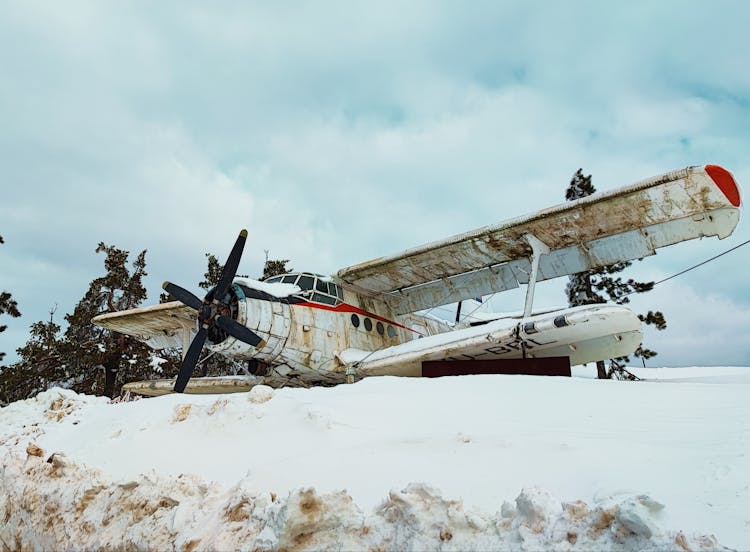 Airplane On Snow Covered Mountain