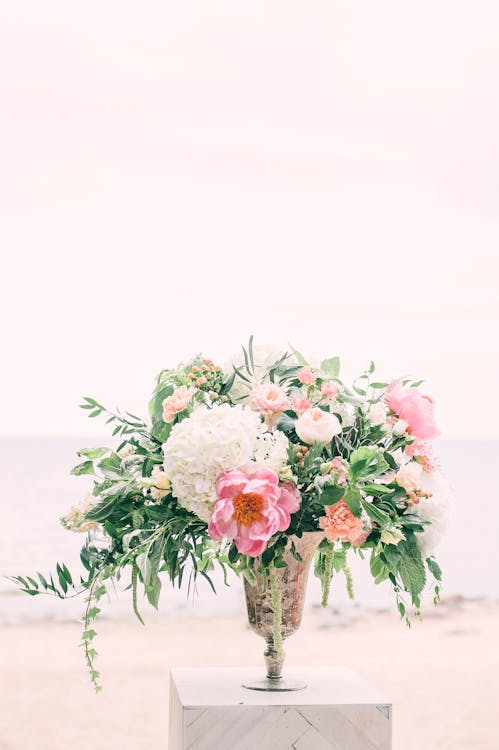 Photo of White and Pink Flowers on Gray Vase