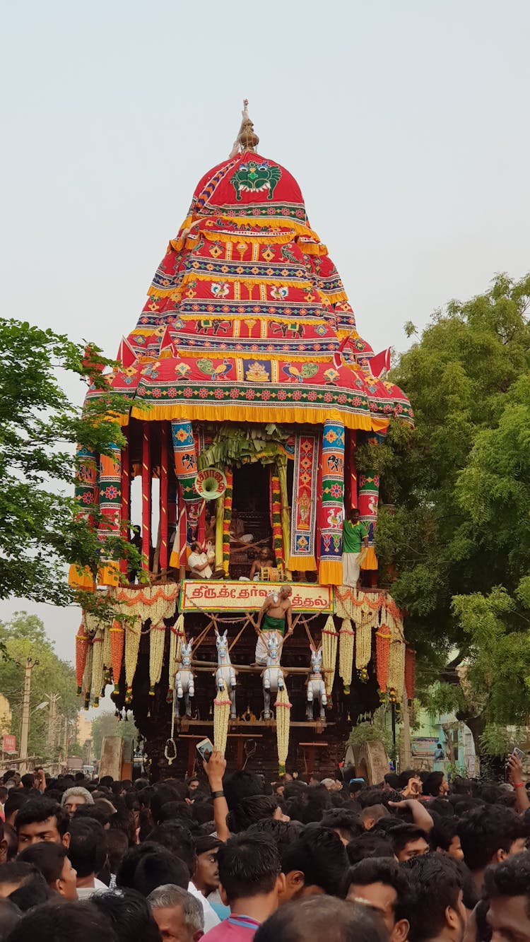 Crowd Of People At Madurai Chithirai Festival At Meenakshi Temple, Tamil Nadu, India