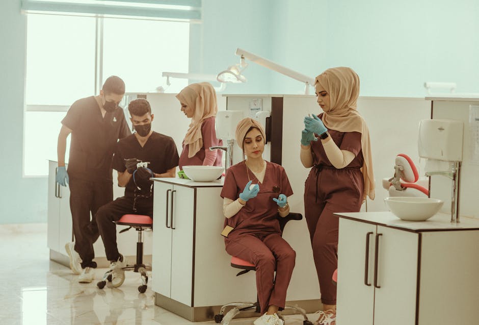 Diverse group of dental professionals - children's dental health clinic Diverse group of dental professionals - children's dental health clinic