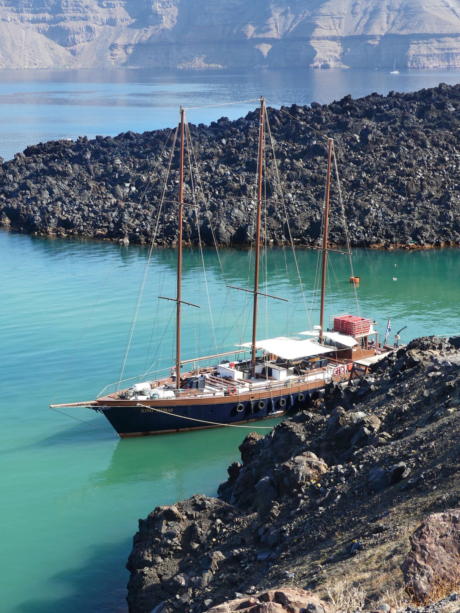 Santorini caldera sailboat cruise volcano hot springs