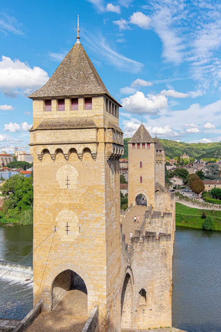 Pont Valentre, Stone Arch Bridge In Cahors, France 