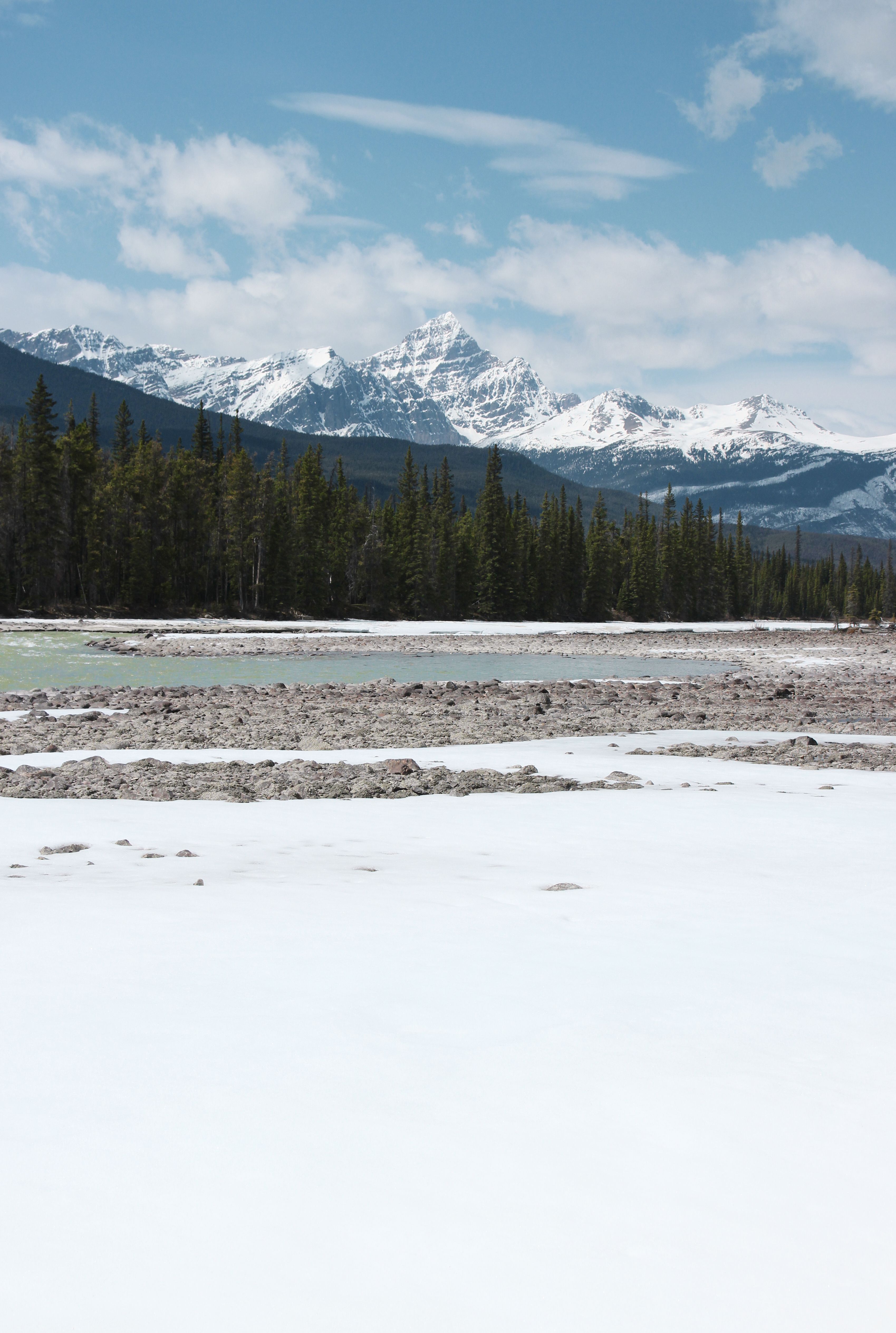 Beautiful Lake Near Snow Covered Rocky Mountains · Free Stock Photo