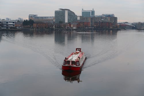 Drone Shot of a Boat in Salford, UK