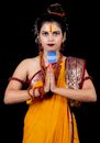 Woman in Yellow and Red Sari Dress