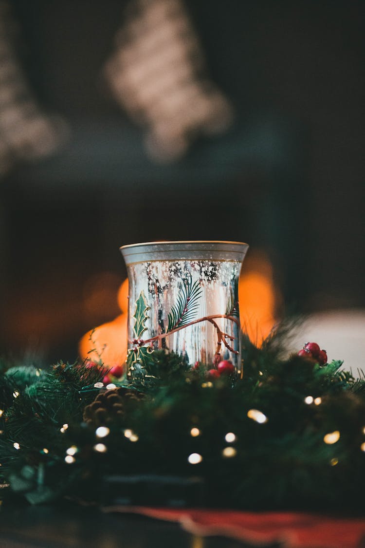 Glass Jar And Christmas Wreath