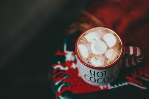 Free White and Red Ceramic Mug with Hot Chocolate Stock Photo