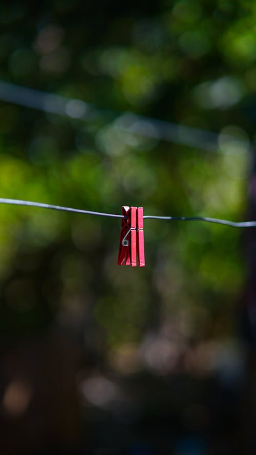 A Red Clothespins Hanging on a Clothesline