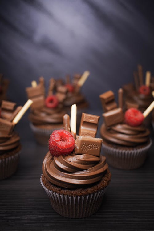 Chocolate Cupcakes with Strawberry Toppings