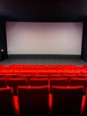 Red Chairs in Front of Projector Screen
