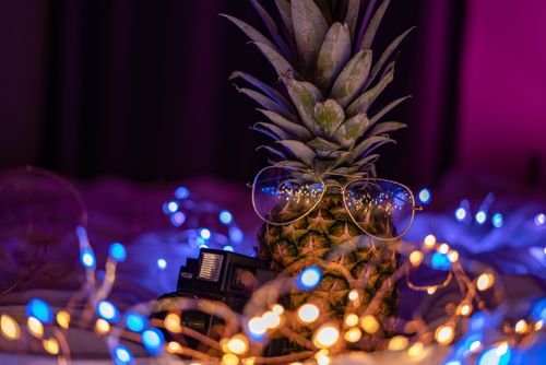 Free stock photo of camera, fairy lights, gold glasses Stock Photo