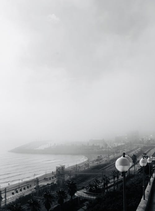 Fotobanka s bezplatnými fotkami na tému čierny a biely, hmla, letecké snímkovanie