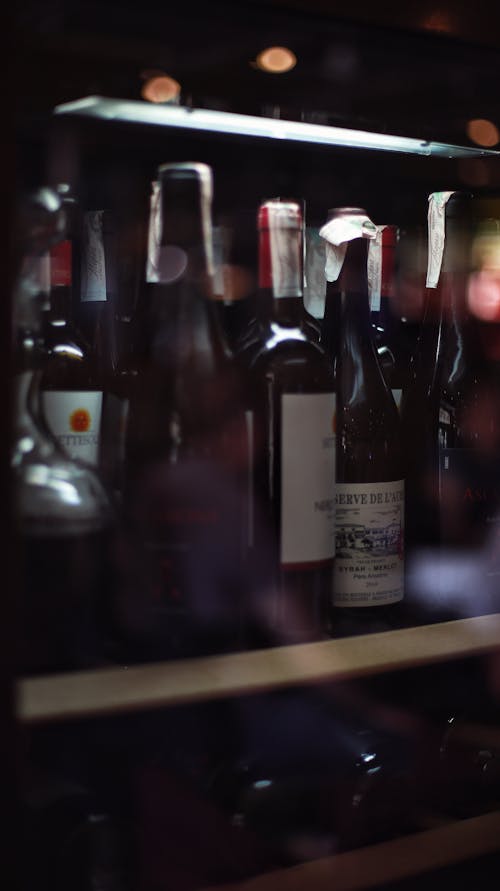 Bottles of Wine on a Shelf 