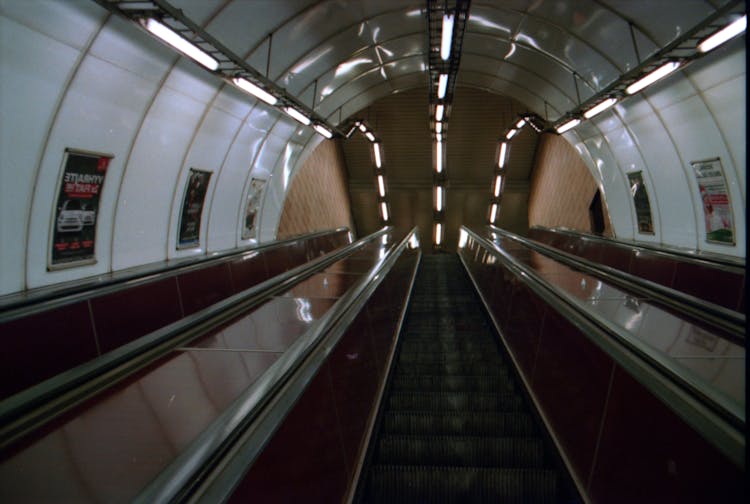 Empty Escalator In A Tunnel 