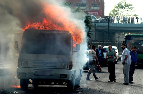 Mini Van in Fire on Street
