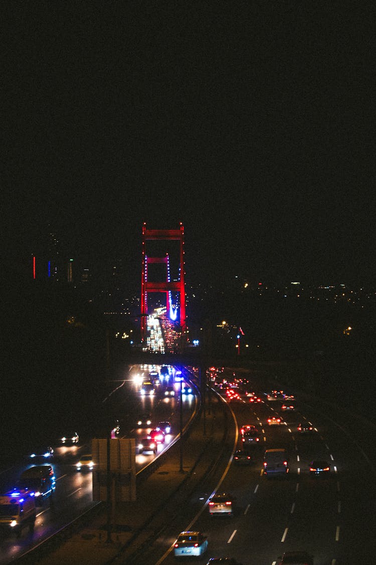 Night Traffic Near Bridge