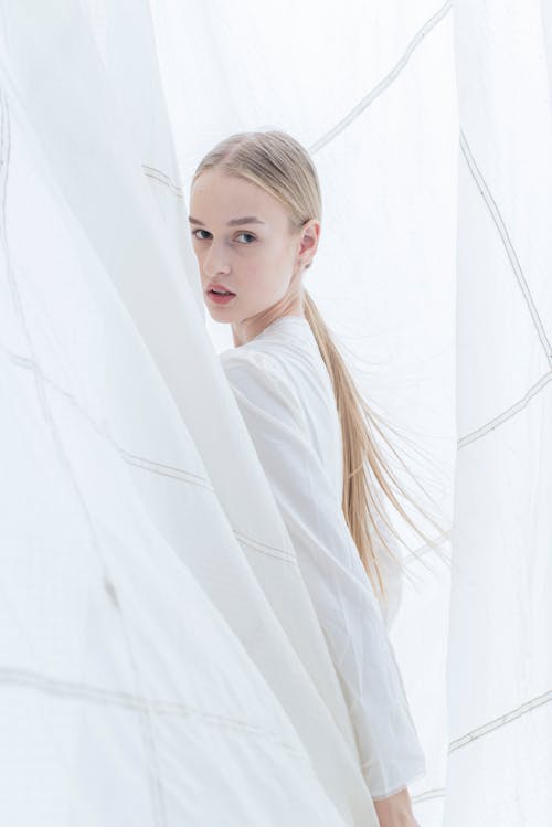 Free Blond Woman with White Fabric Stock Photo