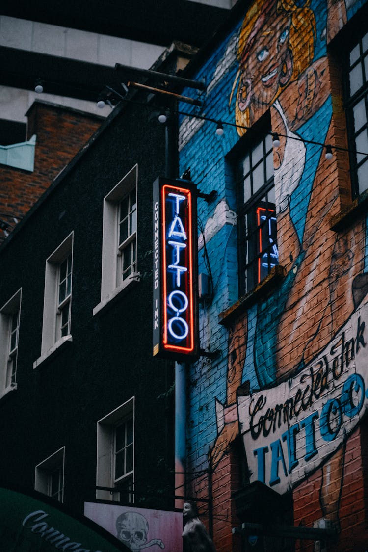 Tattoo Studio Neon And Graffiti On Wall