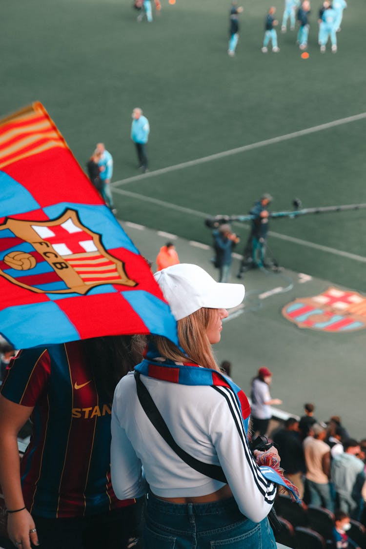 Woman With Flag On Barcelona Game