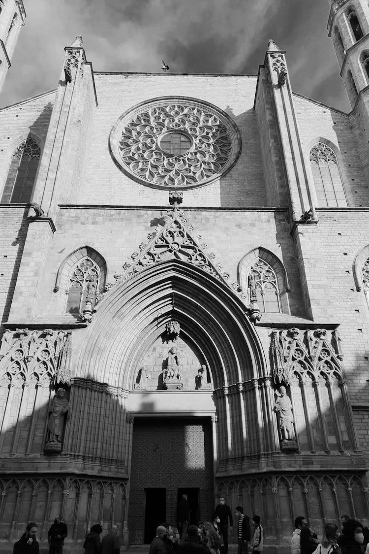 Facade Of A Catholic Basilica In Barcelona