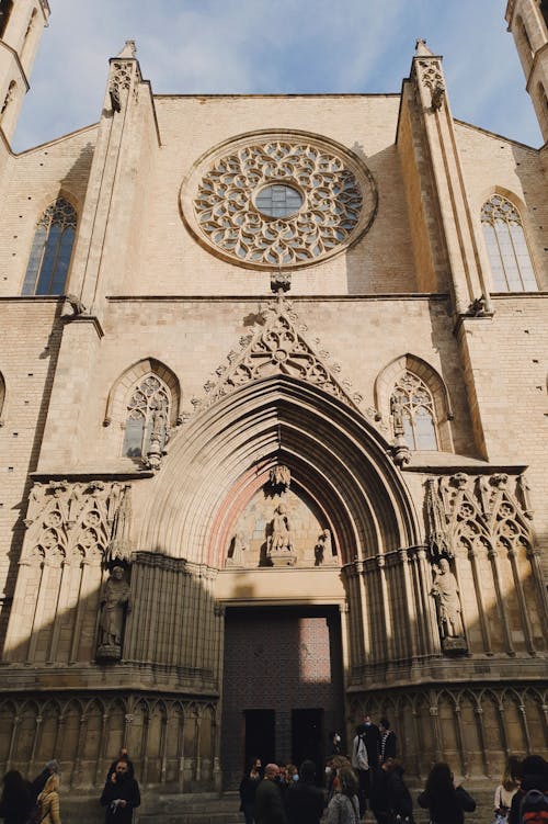 Low Angle Shot a Beige Church with Rosette