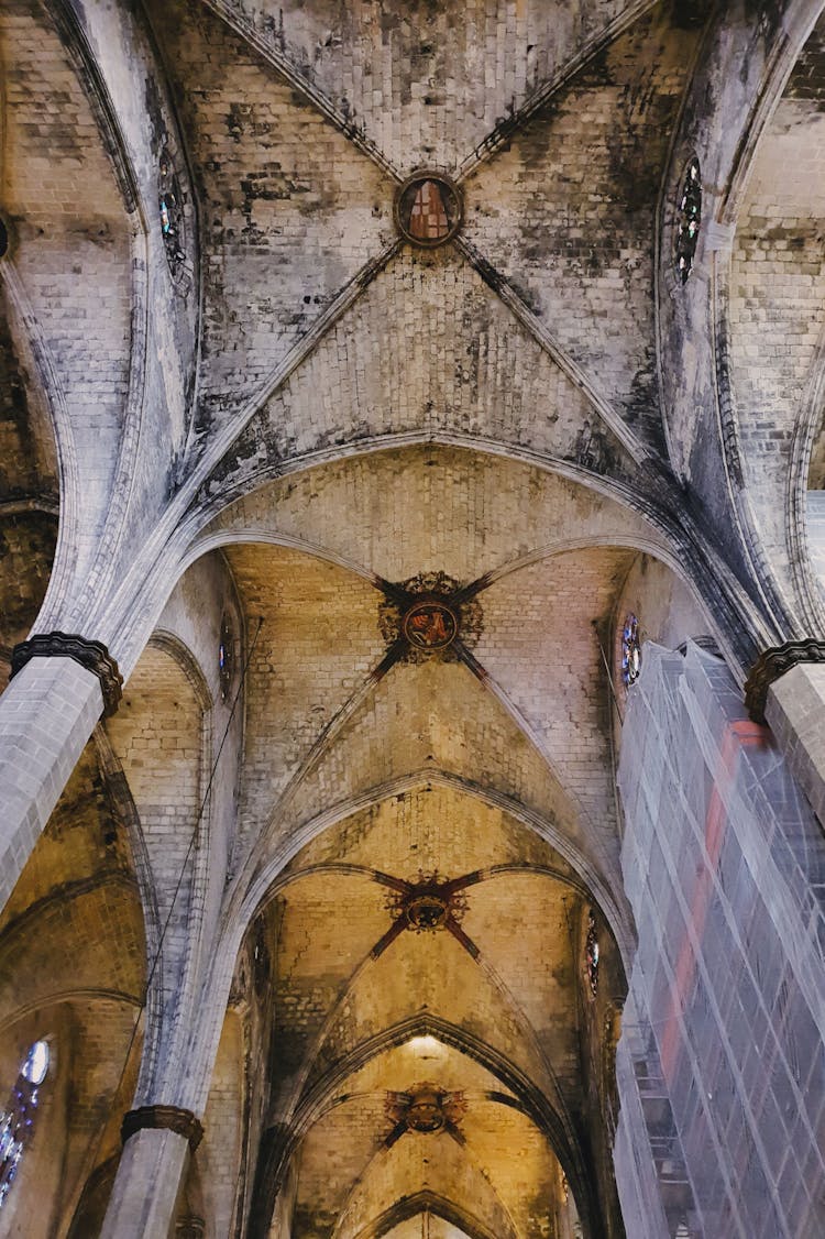 Low Angle Shot Of A Church Ceiling In Renovation