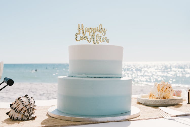 Wedding Cake With The Sea In The Background