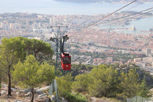 A Rising Red Cable Car 