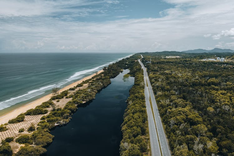 Ocean And Highway On The Shore