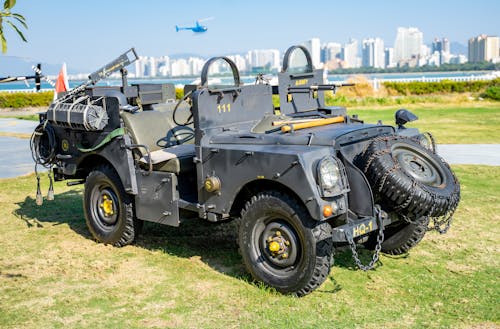 Army Car and Skyline in Background