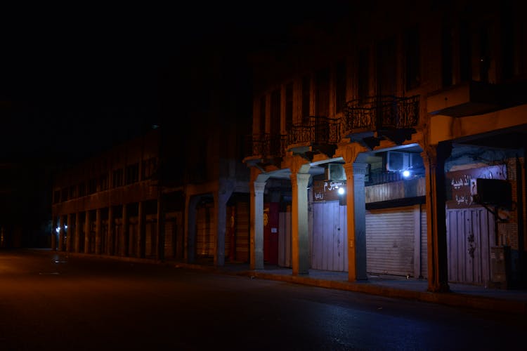 Shops Along Street Closed At Night