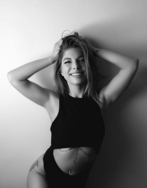 Monochrome Photo of Sexy Woman Smiling