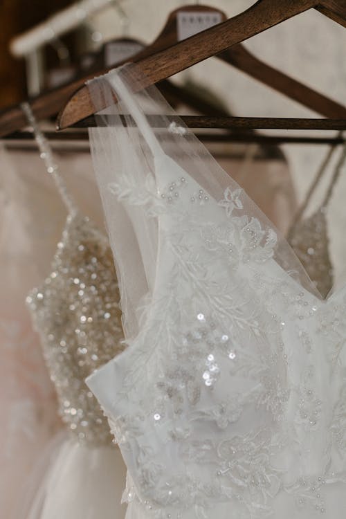 Free Wedding Dresses on Hangers Stock Photo