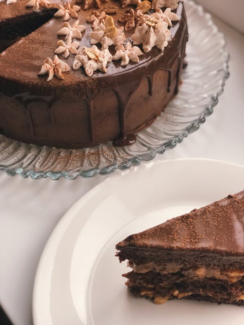 Free Chocolate Cake on a Ceramic Plate Stock Photo